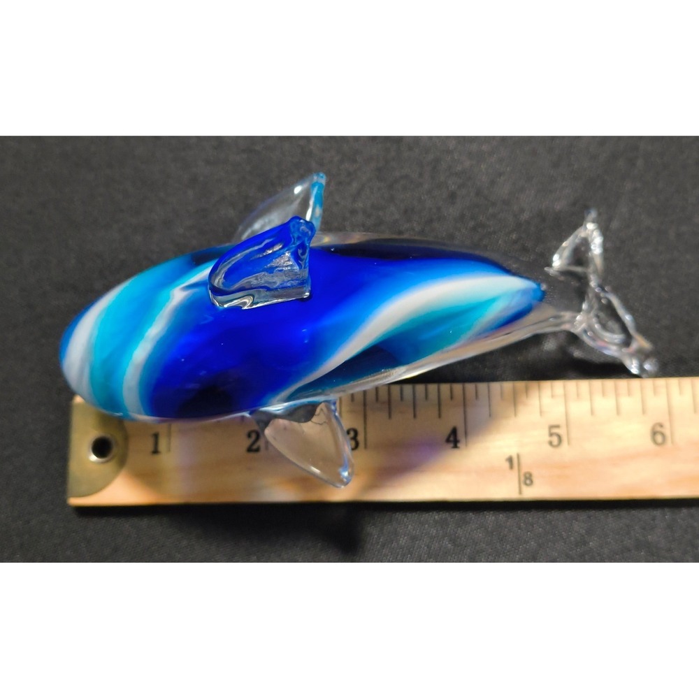 Art Glass‎ Dolphin Figurine Blue White Swirl Hand Blown Ocean Sea Life Decor - Picture 6 of 6